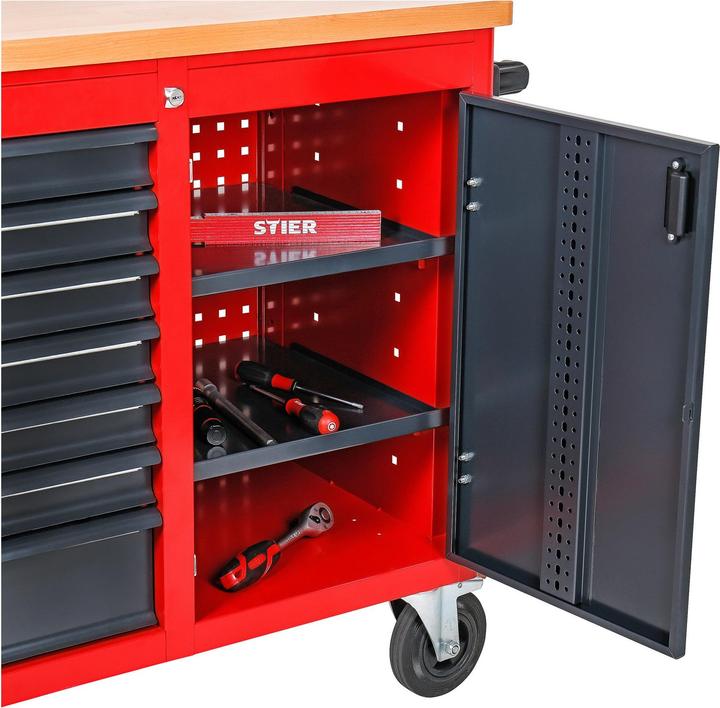 Produktbild Stier Fahrbare Werkbank mit 7 Schubladen und 1 Tür (112 cm, 112 cm)