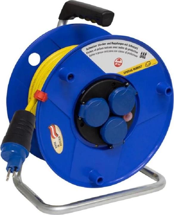 Brennenstuhl BAT cable reel 290 IP44 blue 50m AT-N07V3V3-F 3G1,5 yellow, 3-fold sockets (IP55) T13/230V with (50 m, 1.50 mm²)
