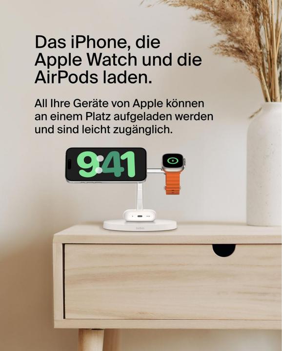 Actual product image Belkin BOOST CHARGE PRO Qi2 3in1 magn.Ladestat.15W ws. WIZ032kqWH (15 W)