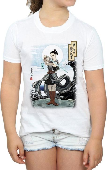 Actual product image Star Wars Girls The Last Jedi Japanese Rey Cotton T-Shirt (140, 146)