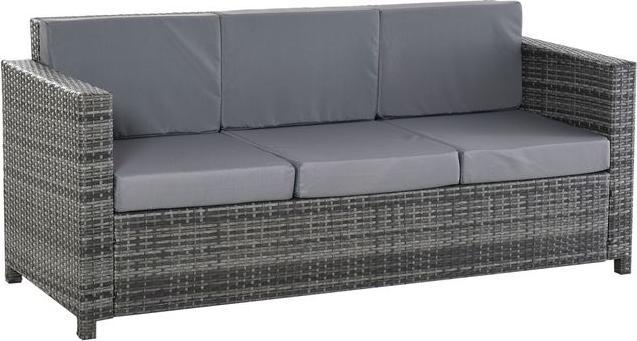 Actual product image Swisshandel24 Poly-Rattan Sofa mit Kissen 3-Sitzer Garten Loungesofa Metall Polyester Grau 185 x 70 x 80 cm