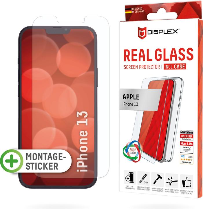 Displex Real Glass, 2D Panzerglas + Handyhülle (1 Stück, Apple iPhone 13)