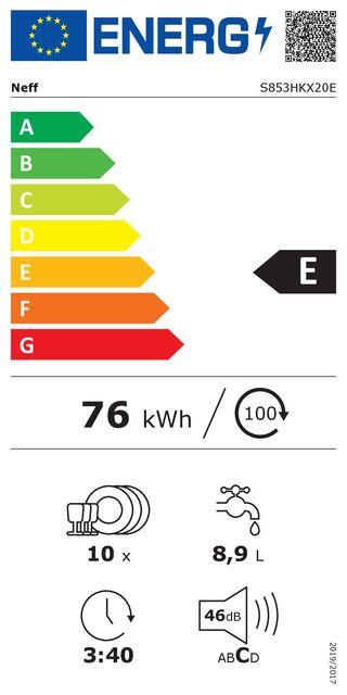 Energie-Label Neff N 30, Geschirrspüler vollintegrierbar, 45 cm, S853HKX20E