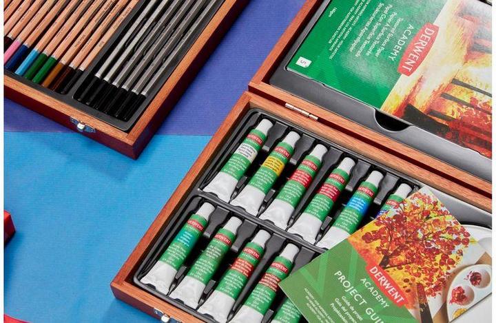 Produktbild Derwent Acrylfarbe Acrylic Wooden Box Mehrfarbig (Mehrfarbig, 12 ml)