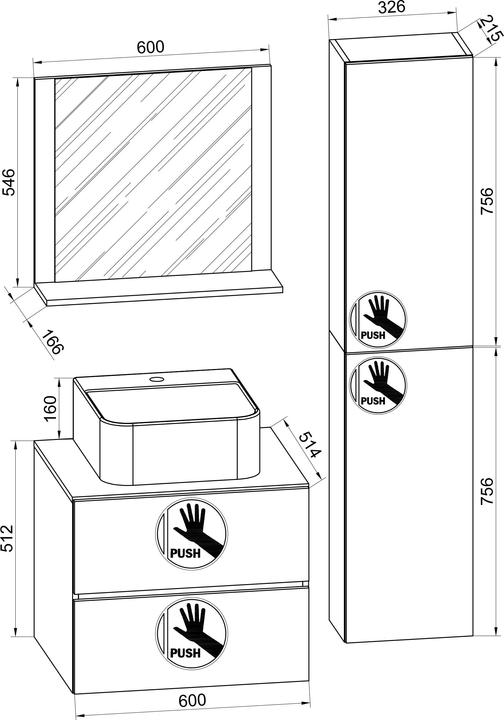 Actual product image VCM 4-piece wash place washbasin Lendas drawer