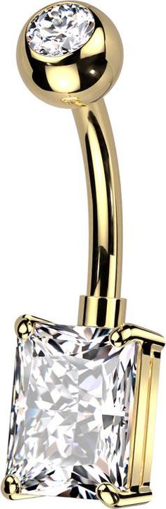 Produktbild Star Piercing Banane vergoldet mit Kugel vergoldet Kristall silber und grossem rechteckigem Kristall silber (Messing, Titan G23)