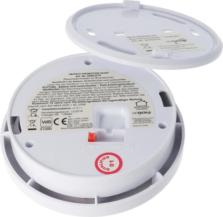 Actual product image Heitech Smoke detector Long life incl. lithium battery 85dB