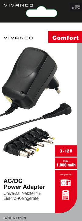 Immagine prodotto Vivanco Alimentatore universale, 3 - 12V, 1.000mA, max. 7,2W nero