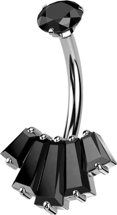 Produktbild Star Piercing Banane Innengewinde silber Kristall schwarz gefasst und fünf Baquette Kristalle schwarz (Messing, Chirurgenstahl 316L)