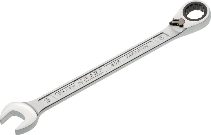 Immagine prodotto HAZET Chiave combinata a forchetta/ad anello con cricchetto 606-15 ∙ Profilo trazione doppio esagon… (15 mm)