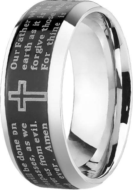 Produktbild Star Piercing Ring silber Vaterunser schwarz (Chirurgenstahl 316L)