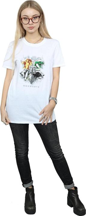 Actual product image Womens/Ladies Hogwarts Painted Crest Cotton Boyfriend T-Shirt (3XL)