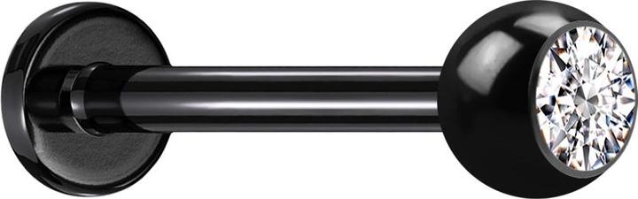 Star Piercing Micro Threadless Labret schwarz mit Kugel Kristall silber (ohne Messing, Chirurgenstahl 316L)