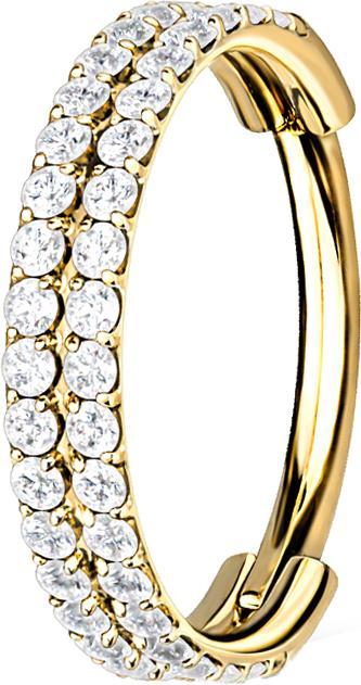 Produktbild Star Piercing Micro Segmentring klappbar vergoldet doppellinie mit Kristallen (ohne Messing, Titan G23)