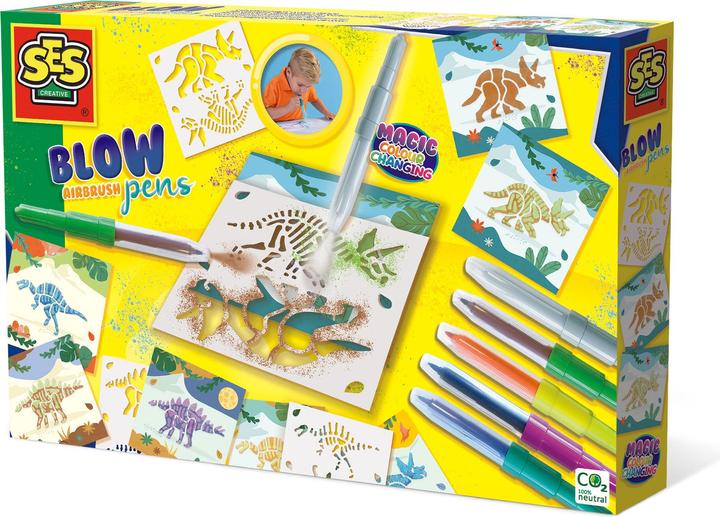 Actual product image Ses Creative Blow Airbrush Pens - Dinosaur with Magic Colour Change