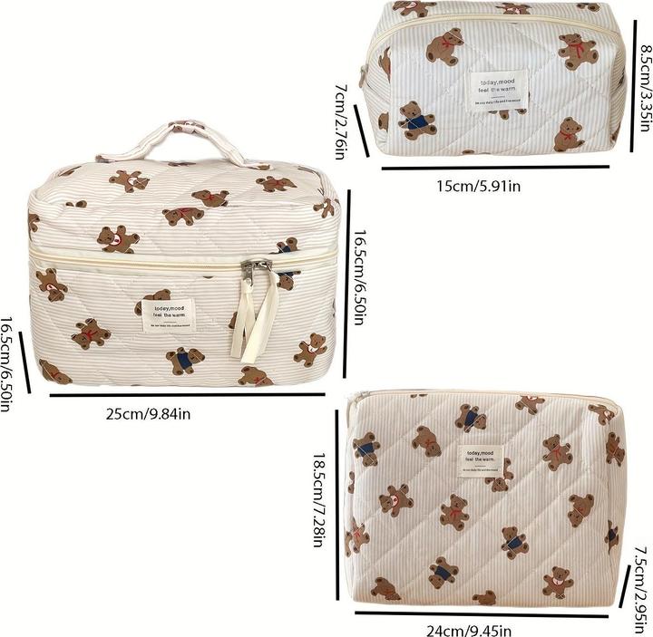 Actual product image Only-Bags.Store Cosy quilted teddy bear cosmetic bag - perfect for travelling or school - soft