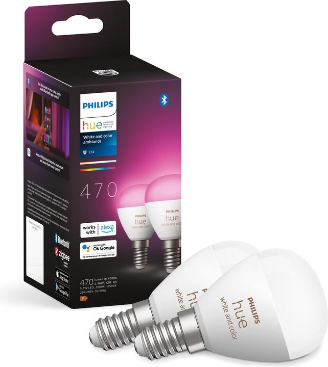 Image du produit Philips Hue White & Color Ambiance E14 Lot de deux lustres (E14, 5.10 W, 470 lm, 2 x, F)
