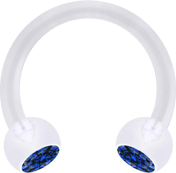 Produktbild Star Piercing Micro Circular Barbell transparent mit zwei Kugeln Kristall dunkelblau (ohne Messing, Bioflex)