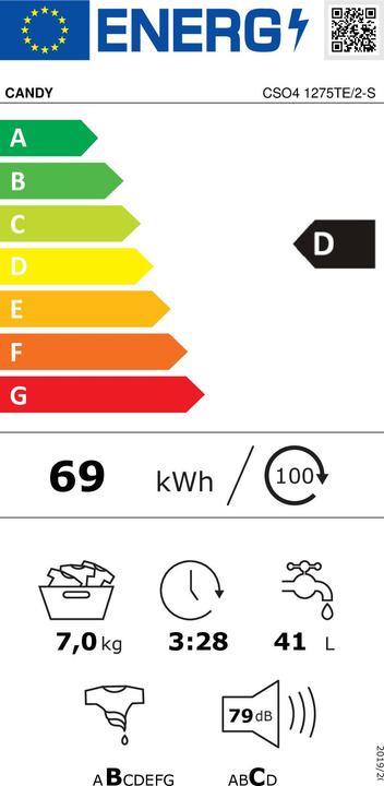 Etichetta energetica Candy CSO4 1275TE/2-S (7 kg, A sinistra)
