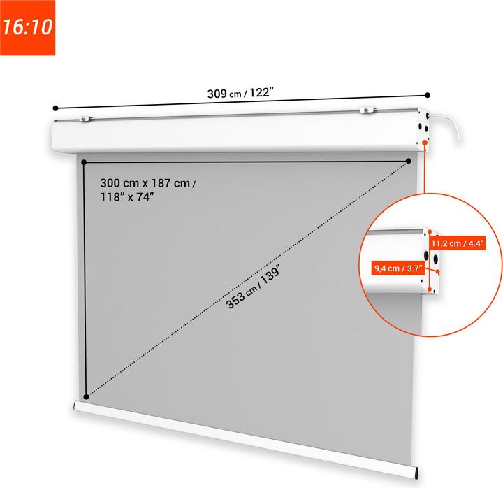 Actual product image Celexon Expert - screen - ceiling mounting possible, suitable for wall mounting - motorized (139", 16:10)