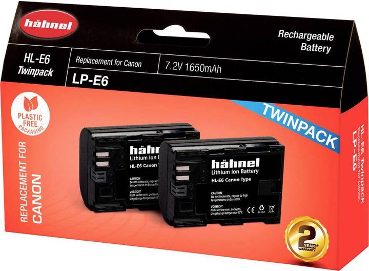 Image du produit Hähnel HL-E6, batterie de 2 appareils photo remplace la batterie d'origine LP-E6 7.2 V 1650 mAh (Batterie)