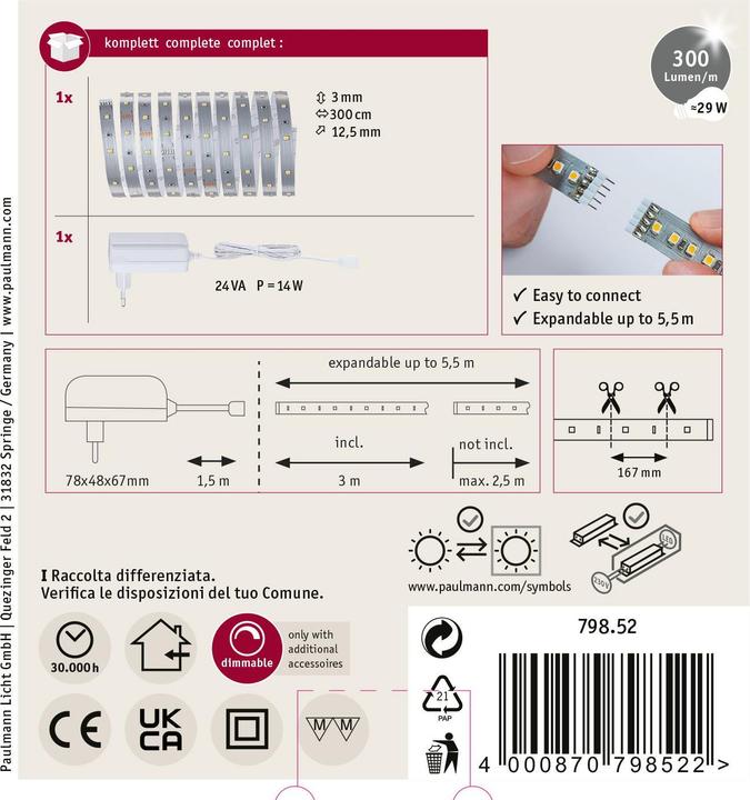 Actual product image Paulmann MaxLED 250 Stripe Set (Warm white, 300 cm, Indoor)