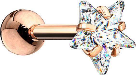 Image du produit Star Piercing Micro Barbell or rose avec boule et cristal étoile (sans laiton, Acier chirurgical 316L)