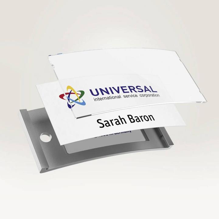 Actual product image Badgepoint POL20MA66-5DR Name badges, 64 x 22 mm, metal-coloured