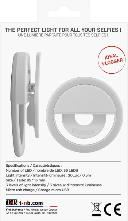 Produktbild T'nB Influence LED Ring Clip für Smartphone, 6500K,125 mAh Akku