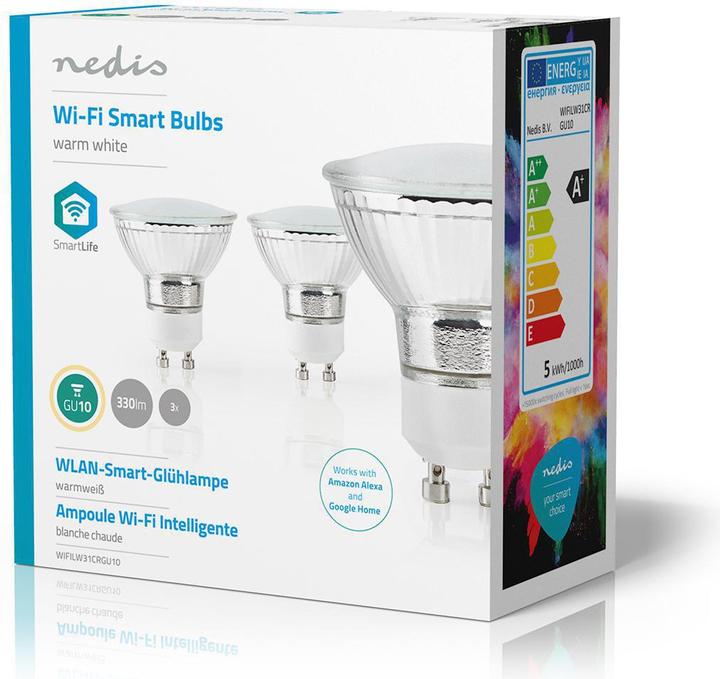 Image du produit Nedis Ampoule LED SmartLife | Wi-Fi | GU10 | 330 lm | 5 W | Blanc chaud | 2700 K | Classe énergétique : A+ (GU10, 5 W, 330 lm, 3 x, G)