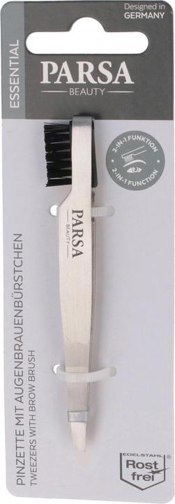 Parsa Beauty Pince à épiler Parsa 2en1 avec brosse à sourcils, argentée