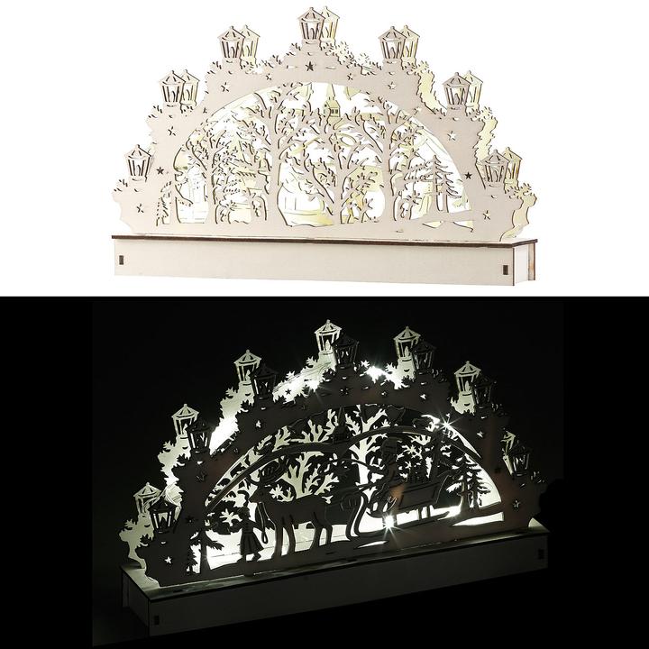 Actual product image Britesta Wooden candle arch with LED lighting and reindeer motif