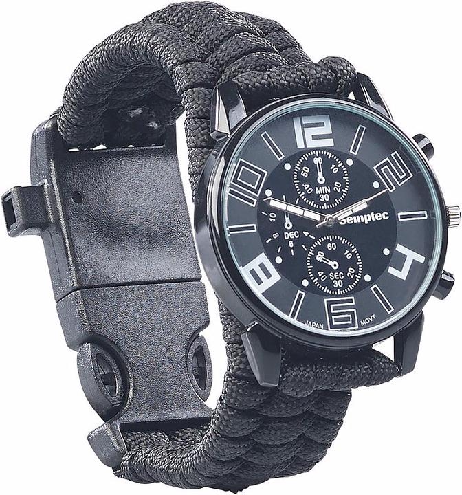 Produktbild Semptec 5in1-Armbanduhr mit Feuerstahl, Kompass & Notfallpfeife (Digitaluhr)