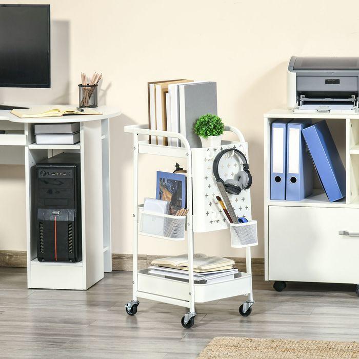 Immagine prodotto Swisshandel24 Carrello con cassetti e cestino Cucina Ufficio Scaffale da cucina a 3 livelli con rotelle Camera da