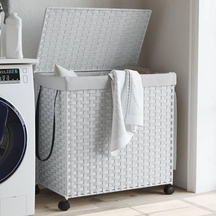 Produktbild VidaXL Wäschekorb mit Rollen Weiss 60x35x60,5 cm Rattan,Farbe