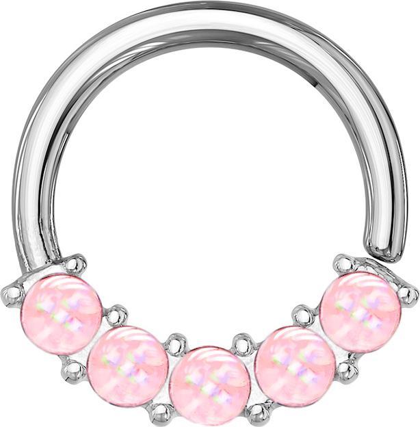 Image du produit Star Piercing Micro piercing anneau argent avant cinq pierres époxydes roses (Acier chirurgical 316L, sans laiton)