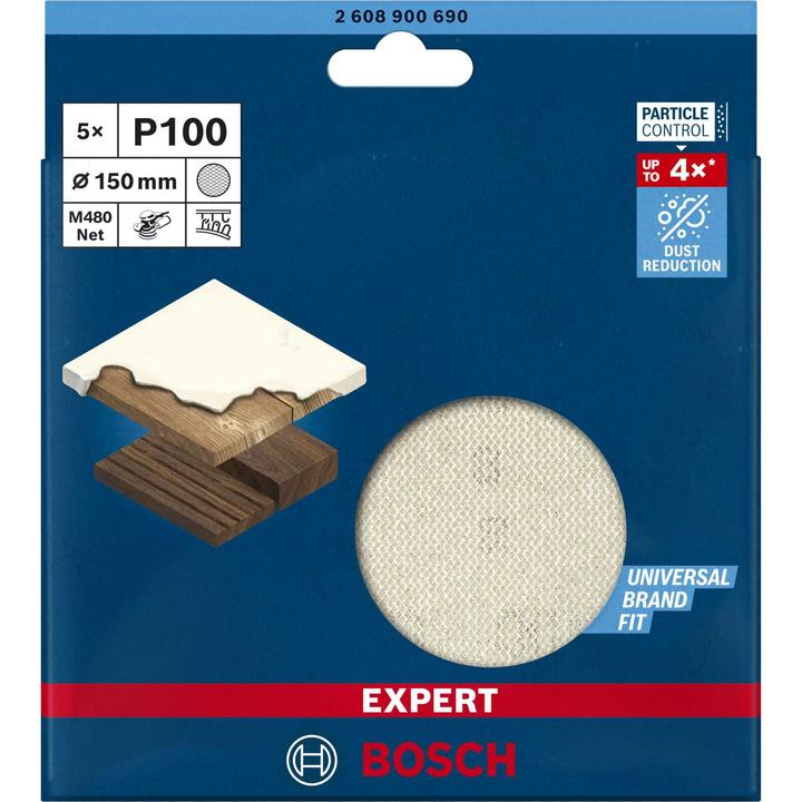 Produktbild Bosch Professional Zubehör EXPERT M480 Schleifnetz für Exzenterschleifer, 150 mm, G 100, 5 Stück (100)