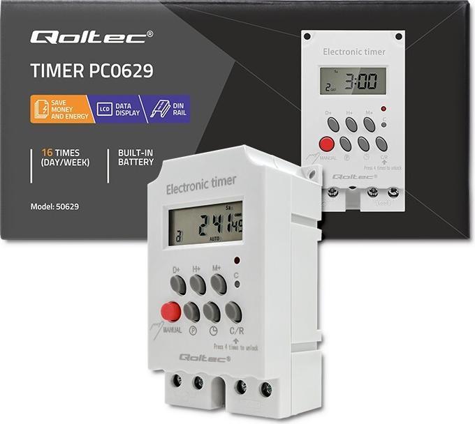 Actual product image Qoltec Elektroniczny programator czasowy PC0629 na szynę DIN | LCD