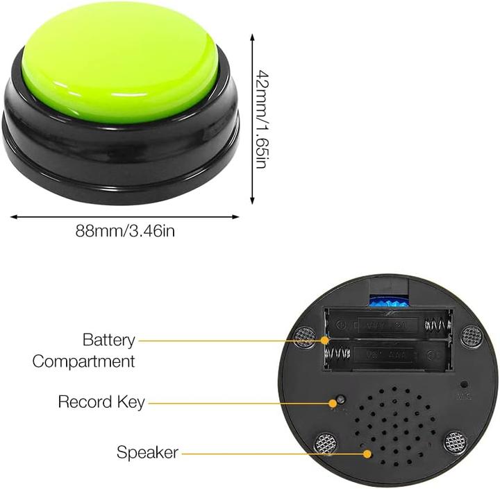 Produktbild Naveso Buzzer-Set mit Aufnahmefunktion für Hunde (4 Stück) (Beschäftigungsspielzeug Hund, Intelligenzspielzeug Hund)