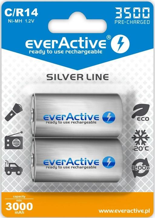 Everactive Batterie ricaricabili R14/C Ni-MH 3500 mAh pronte all'uso - Batteria - Bambino (C) (2 pz., C, 3500 mAh)
