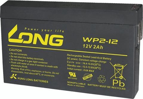 Long WP2-12 WP2-12 Bleiakku 12 V 2 Ah Blei-Vlies (AGM) (B x H x T) 150 x 90 x 20 (12 V, 2 Ah)