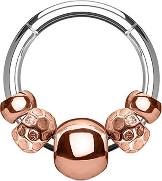 Star Piercing Micro Segmentring klappbar silber mit diversen Stahlperlen rosegold (Chirurgenstahl 316L, ohne Messing)