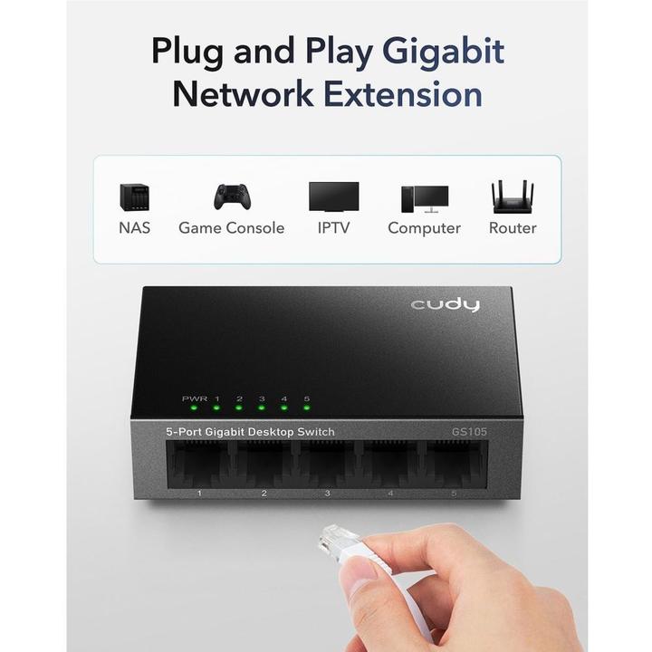 Image du produit Cudy GS105D switch réseau Gigabit Ethernet (10/100/1000) Noir (5 Ports)