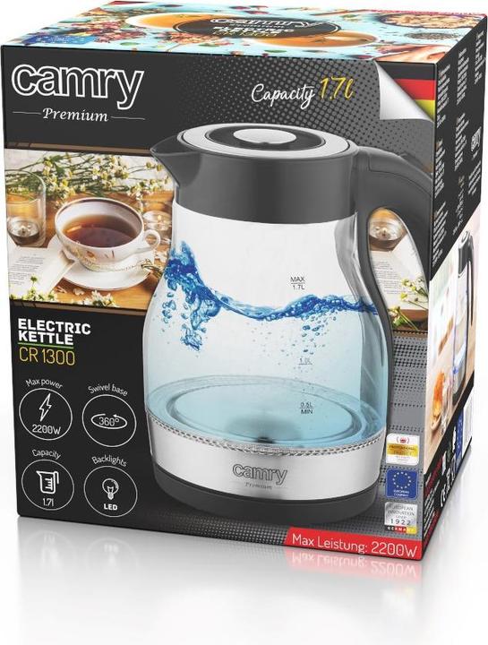 Produktbild Camry CR 1300 Electric, 2200 W, 1.7 L, Stainless steel, 360 ° rotational base, Black (1.70 l)