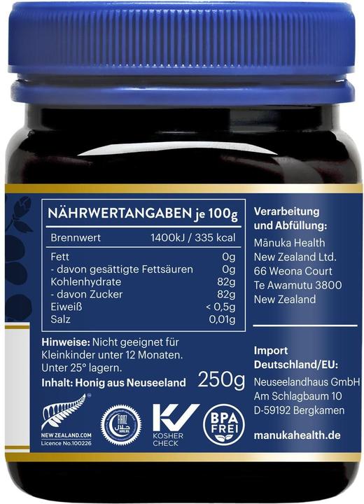 Nutritional values and ingredients Manuka Health MGO 550+ Manuka Honey 2 x 250 g (500 g)