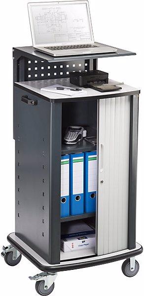 Actual product image eurokraft basic Laptop and equipment trolleys, with roller shutter, charcoal RAL 7016. (25 kg)