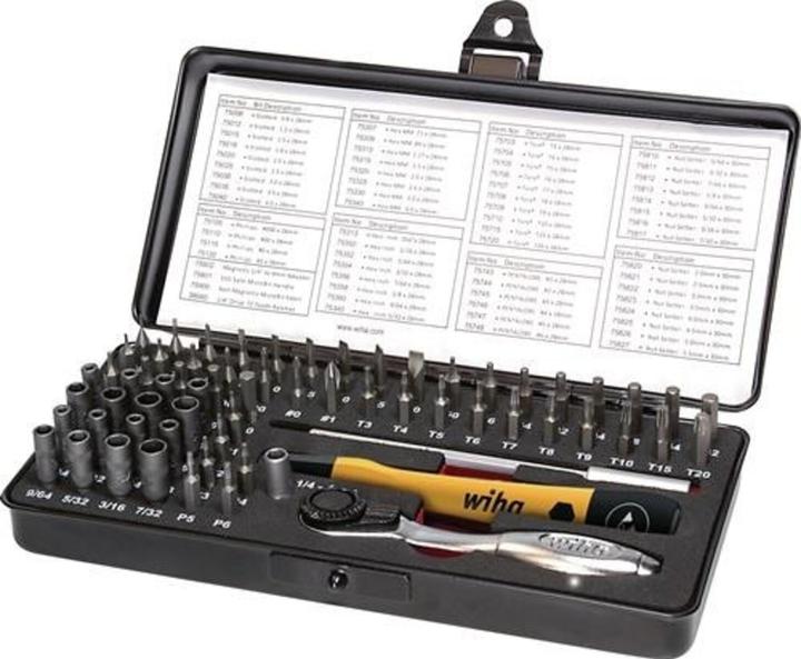 Wiha Micro Bit Set 65-tlg. inkl. Aufbwahrungsbox Feinmechanik Schraubendreher Set Bit Halter (4 mm)