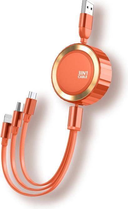 Actual product image EKO Retractable 3-in-1 cable Micro-USB/Lightning/USB-C to USB-A 3A 480MBps 1.2m (1.20 m, USB 3.2 Gen 1)