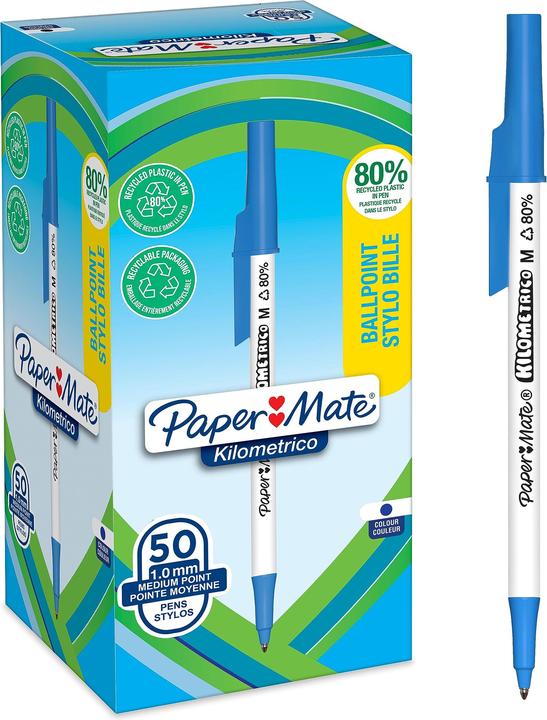 Produktbild Paper Mate Kugelschreiber Kilometrico Reycled M Blau 50er Faltschachtel (Blau, 50 x)