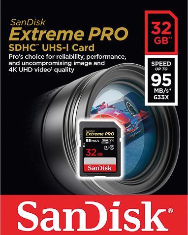 Actual product image SanDisk Extreme Pro SDHC U3 (32 GB, SDHC, U3, UHS-I)